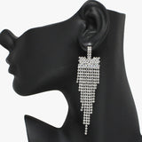 94086, BAGUETTE & PAVE RHINESTONE LONG DROP EARRING