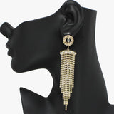 94087, BAGUETTE & PAVE RHINESTONE LONG DROP EARRING