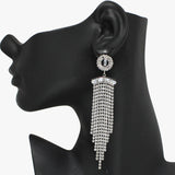 94087, BAGUETTE & PAVE RHINESTONE LONG DROP EARRING