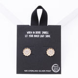 94093, 18K GOLD DIPPED SUNFLOWER CZ STUD EARRING/925 STERLING SILVER POST