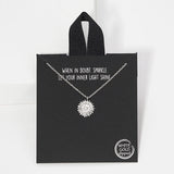 94094, WHITE GOLD DIPPED DAINTY SUNFLOWER CZ PENDANT NECKLACE