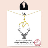 94098, GOLD DIPPED, ANTLER CUBIC ZIRCONIA PENDANT NECKLACE