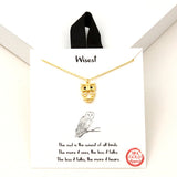94101, GOLD DIPPED, "WISEST" OWL CUBIC ZIRCONIA PENDANT NECKLACE