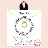 94103, GOLD DIPPED, "JOHN 15:5" LEAF CIRCLE PENDANT NECKLACE