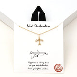 94109, GOLD DIPPED, "NEXT DESTINATION" AIRPLANE CZ PENDANT NECKLACE