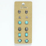 Western Concho Turquoise Stone Stud Earring SET