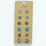 Western Cactus & Concho Turquoise Stone Stud Earring SET