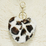 94142, LEOPARD PRINT FUR HEART KEYCHAIN, VALENTINE'S DAY