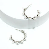 94147, WHITE GOLD DIPPED, PEARL ACCENT HOOP EARRING