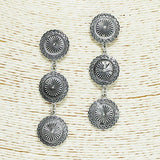 Western Round Concho Metal Drop Dangle Earring