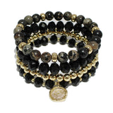 94199, HAMMERED CHARM MULTI LAYERED BEAD STRETCH BRACELET