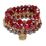 94199, HAMMERED CHARM MULTI LAYERED BEAD STRETCH BRACELET