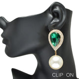 94206, 2.5" CHUNKY PEARL WITH TEARDROP RHINESTONE EARRING
