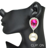 94206, 2.5" CHUNKY PEARL WITH TEARDROP RHINESTONE EARRING