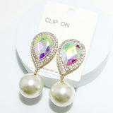94206, 2.5" CHUNKY PEARL WITH TEARDROP RHINESTONE EARRING