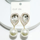 94206, 2.5" CHUNKY PEARL WITH TEARDROP RHINESTONE EARRING