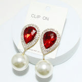 94206, 2.5" CHUNKY PEARL WITH TEARDROP RHINESTONE EARRING