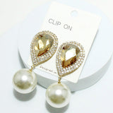 94206, 2.5" CHUNKY PEARL WITH TEARDROP RHINESTONE EARRING
