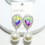 94206, 2.5" CHUNKY PEARL WITH TEARDROP RHINESTONE EARRING