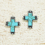94236, WESTERN TURQUOISE STONE CROSS EARRING