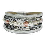 94237, PEARL & BALL BEAD ACCENT FAUX LEATHER MAGNETIC CLOSURE BRACELET