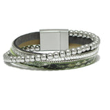 94239, BALL BEAD ACCENT SNAKESKIN PRINT FAUX LEATHER MAGNETIC CLOSURE BRACELET