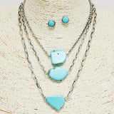 Natural CUT Turquoise Stone Multi Layered Necklace