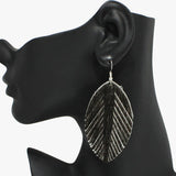 94252, GENUINE LEATHER MOHAIR LEAF EARRING