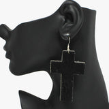 94256, GENUINE LEATHER MOHAIR CROSS EARRING, RELIGIOUS