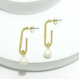 94299, GOLD DIPPED, FRESHWATER PEARL WITH TEXTURED METAL EARRING