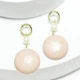 Gold Dipped, Glitter Round with Pearl Drop Dangle Earring