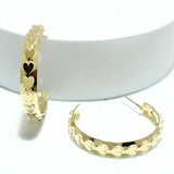 94329, GOLD DIPPED, HEART ACCENT BRASS HOOP EARRING, VALENTINE'S DAY