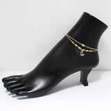 94365, DAINTY PAVE CRESCENT MOON DOUBLE LAYERED ANKLET