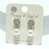 94374, CUBIC ZIRCONIA WITH PEARL DANGLE EARRING