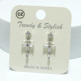 94375, CROSS BAGUETTE CUBIC ZIRCONIA EARRING, RELIGIOUS