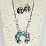 Western Squash Blossom Turquoise Stone Necklace