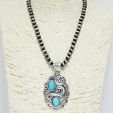 Western Turquoise Stone with Navajo Bead Necklace
