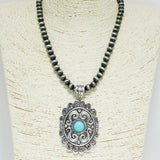Western Turquoise Stone with Navajo Bead Necklace