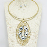 94394, CHUNKY OVAL RHINESTONE ACCENT CHOKER NECKLACE