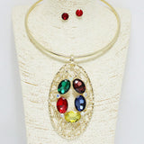 94394, CHUNKY OVAL RHINESTONE ACCENT CHOKER NECKLACE