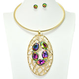 94394, CHUNKY OVAL RHINESTONE ACCENT CHOKER NECKLACE