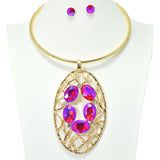 94394, CHUNKY OVAL RHINESTONE ACCENT CHOKER NECKLACE