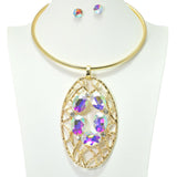94394, CHUNKY OVAL RHINESTONE ACCENT CHOKER NECKLACE