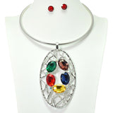 94394, CHUNKY OVAL RHINESTONE ACCENT CHOKER NECKLACE
