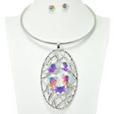 94394, CHUNKY OVAL RHINESTONE ACCENT CHOKER NECKLACE