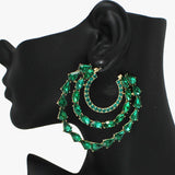 94408, MULTI RHINESTONE SHAPE LAYERED HOOP EARRING