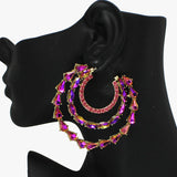 94408, MULTI RHINESTONE SHAPE LAYERED HOOP EARRING