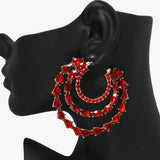 94408, MULTI RHINESTONE SHAPE LAYERED HOOP EARRING