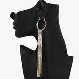 94415, LONG PAVE RHINESTONE DROP ROUND HOOP EARRING