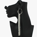 94415, LONG PAVE RHINESTONE DROP ROUND HOOP EARRING